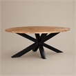 Pemberly Row Oval Dining Table Solid Mango Wood Natural Black Base 78 in