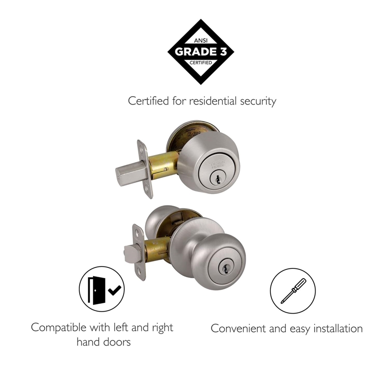 Pemberly Row Cambridge Door Knob and Deadbolt in Satin Nickel