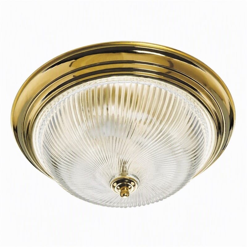 Pemberly Row Ribbed Glass Ceiling Fixture Polished Brass 3 Light Steel Base