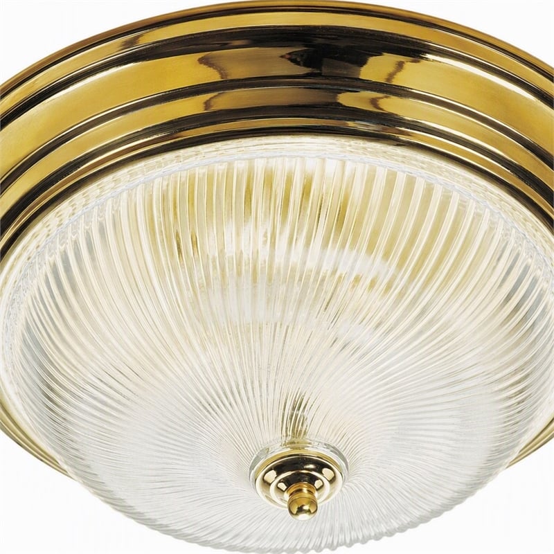 Pemberly Row Ribbed Glass Ceiling Fixture Polished Brass 3 Light Steel Base