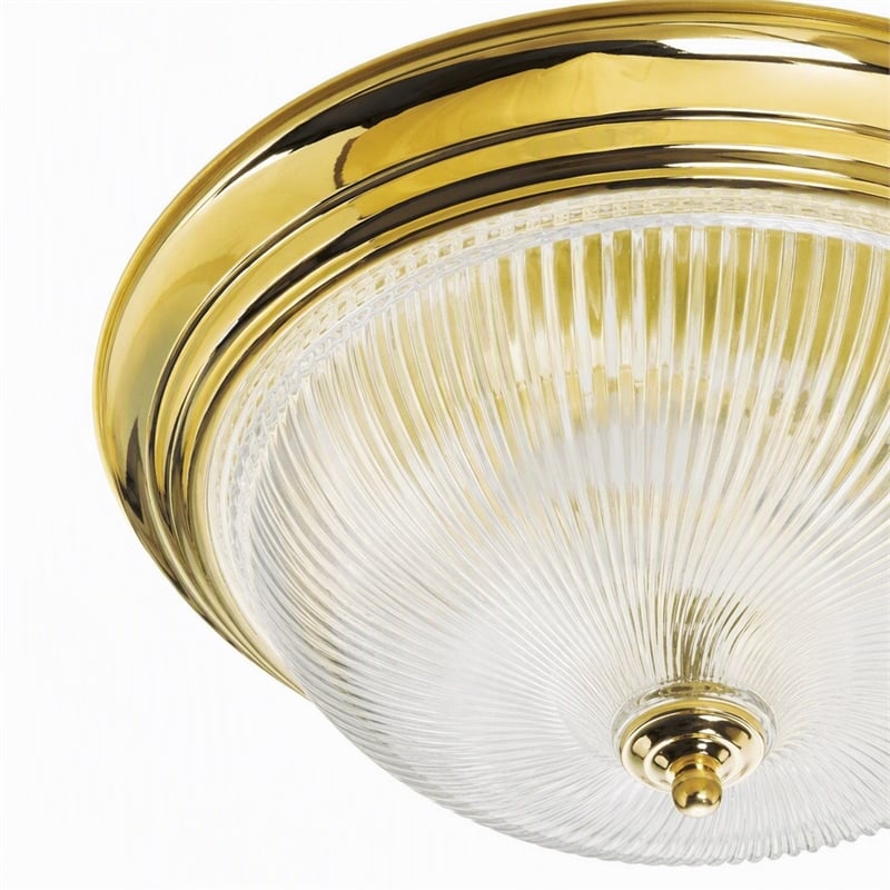 Pemberly Row Ribbed Glass Ceiling Fixture Polished Brass 3 Light Steel Base