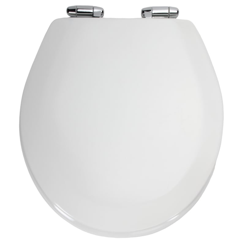 Pemberly Row Round Wood Toilet Seat in White with Soft Close Hinges
