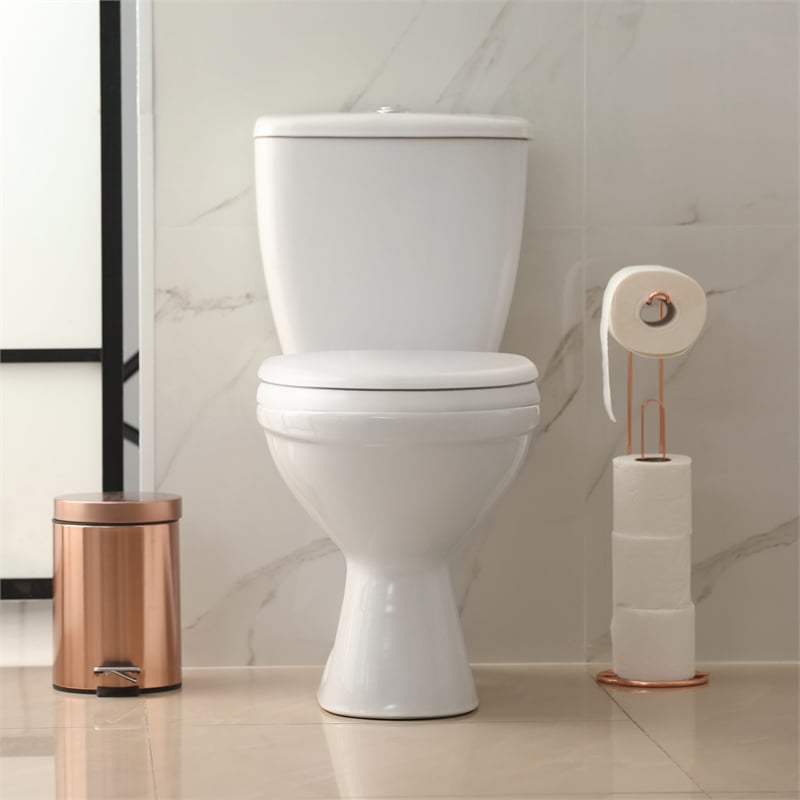 Pemberly Row Round Wood Toilet Seat in White with Soft Close Hinges