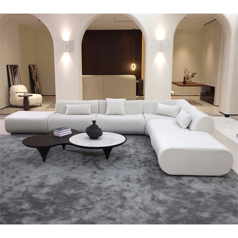 Pemberly Row L-Shaped Velvet Sectional Sofa in Cream
