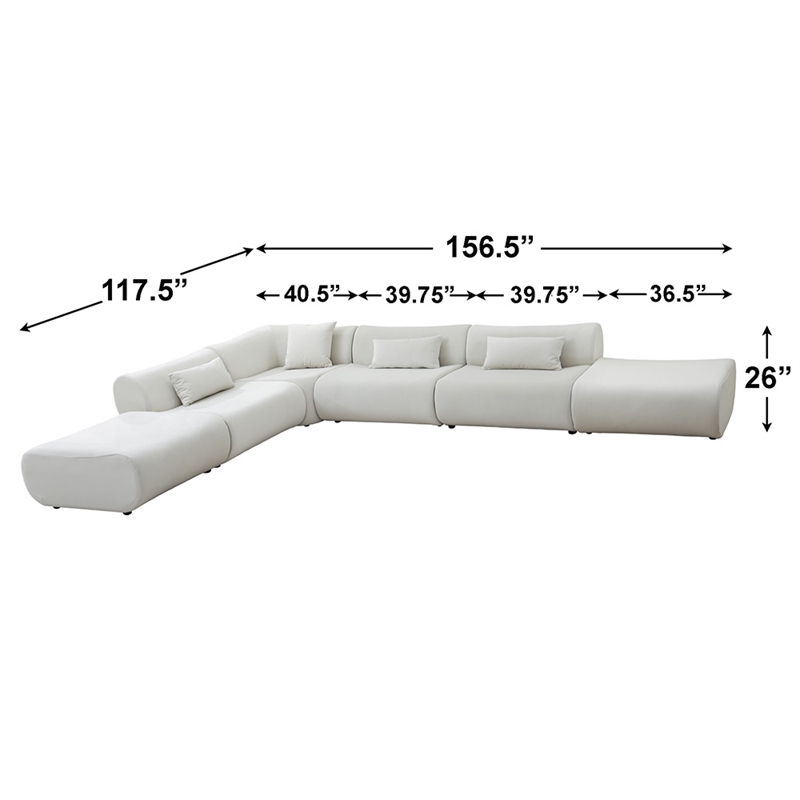 Pemberly Row L-Shaped Velvet Sectional Sofa in Cream