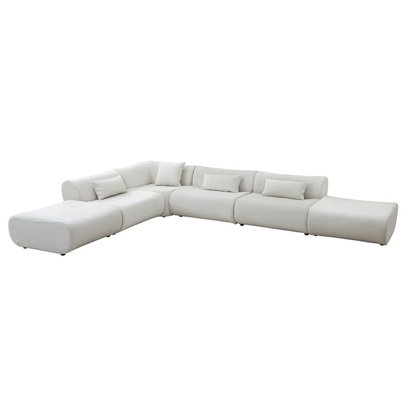 Pemberly Row L-Shaped Velvet Sectional Sofa in Cream