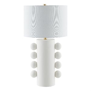 Pemberly Row 16&quot Matte White Ceramic Table Lamp with Fabric Shade