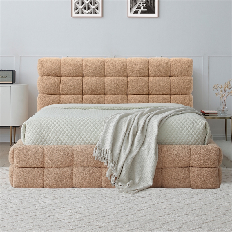 Pemberly Row Upholstered Queen Bed Frame with Tufted Fabric Headboard