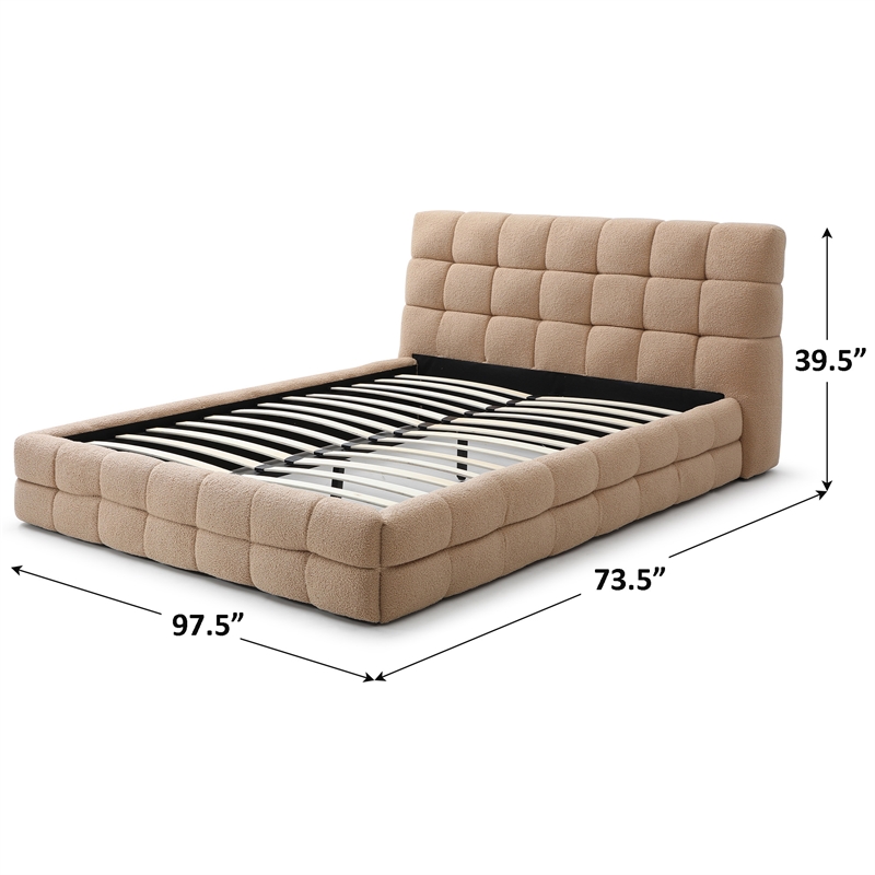 Pemberly Row Upholstered Queen Bed Frame with Tufted Fabric Headboard