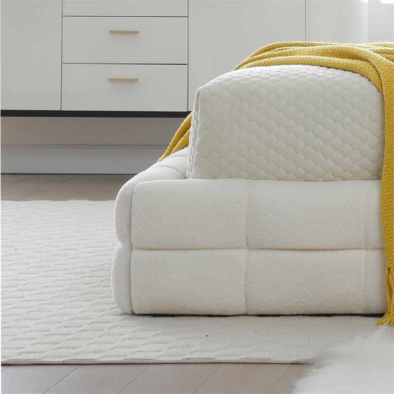 Pemberly Row Queen Upholstered Bed Frame Plush Fabric White 97.5