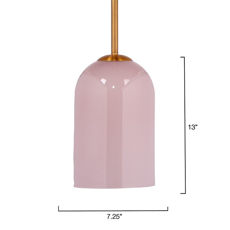 Pemberly Row Holt 1-Light Pendant with Pink Glass Shade and Brass