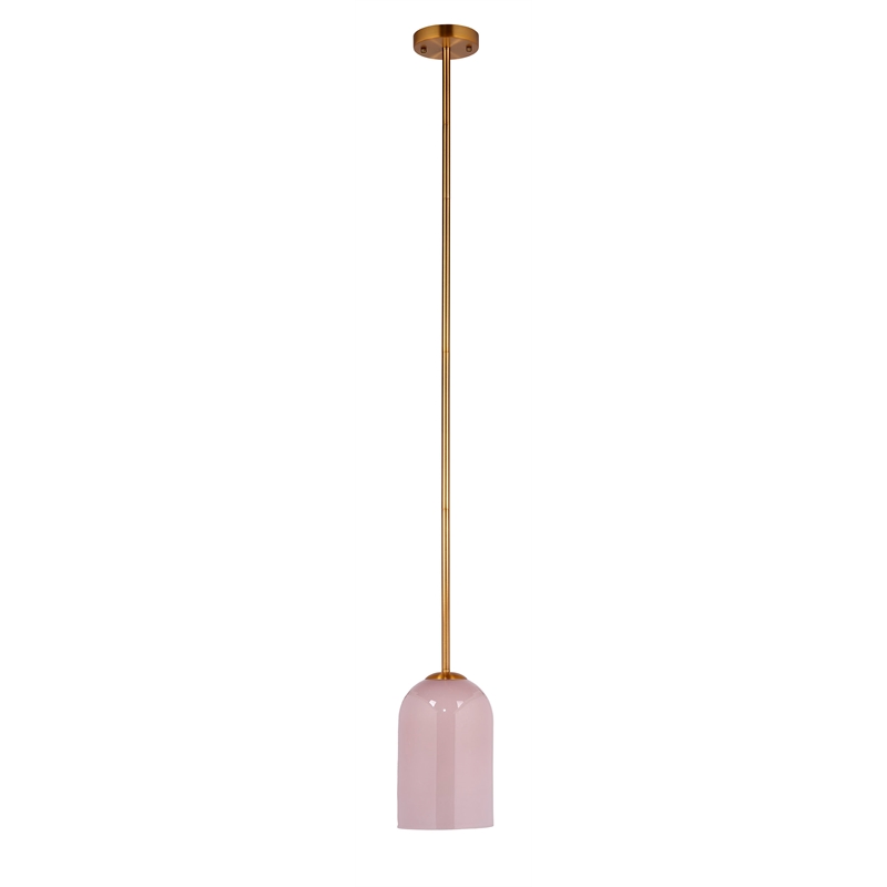 Pemberly Row Holt 1-Light Pendant with Pink Glass Shade and Brass