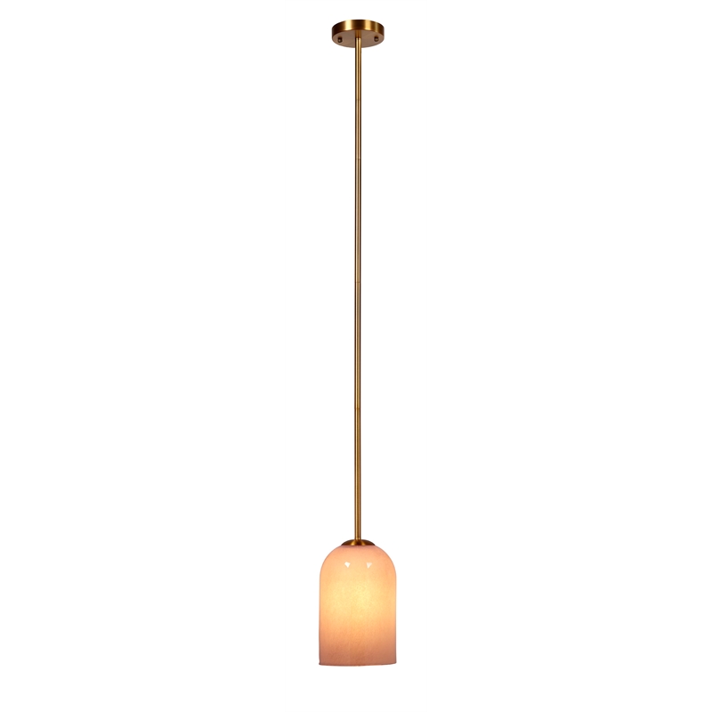 Pemberly Row Holt 1-Light Pendant with Pink Glass Shade and Brass