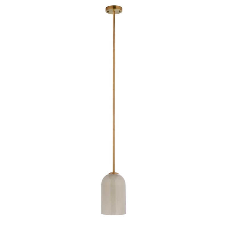 Pemberly Row Holt 1-Light Pendant with Taupe Glass Shade and Brass