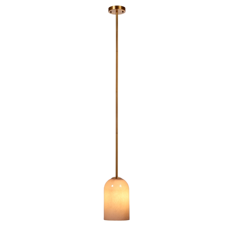 Pemberly Row Holt 1-Light Pendant with Taupe Glass Shade and Brass
