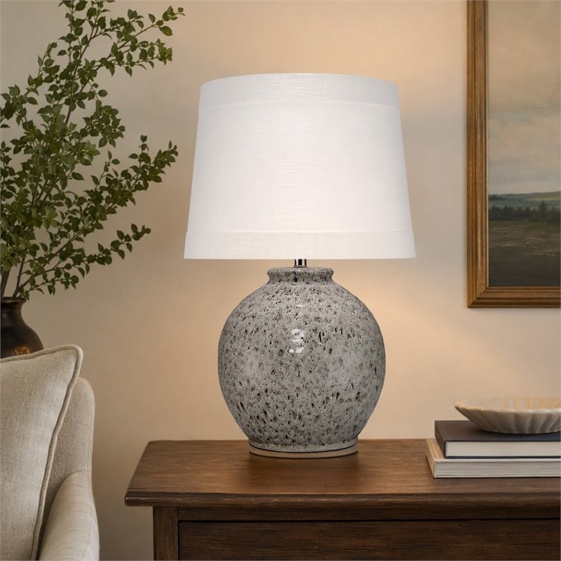 Pemberly Row Transitional Ceramic Table Lamp in Brown with Linen Shade