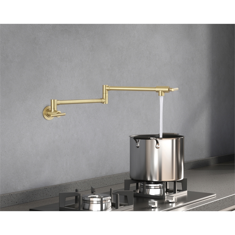 Pemberly Row Brass Wall Mounted Pot Filler Faucet in Brushed Gold