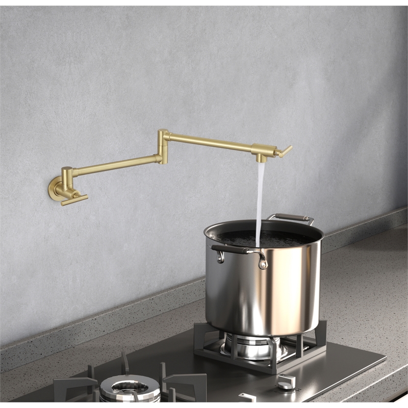 Pemberly Row Brass Wall Mounted Pot Filler Faucet in Brushed Gold