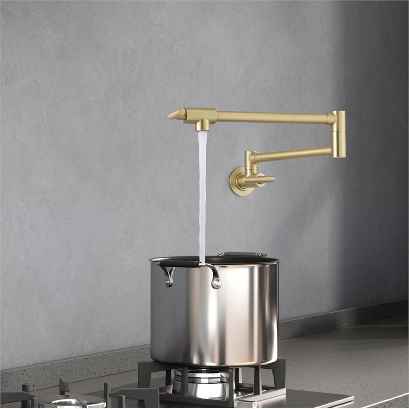 Pemberly Row Brass Wall Mounted Pot Filler Faucet in Brushed Gold