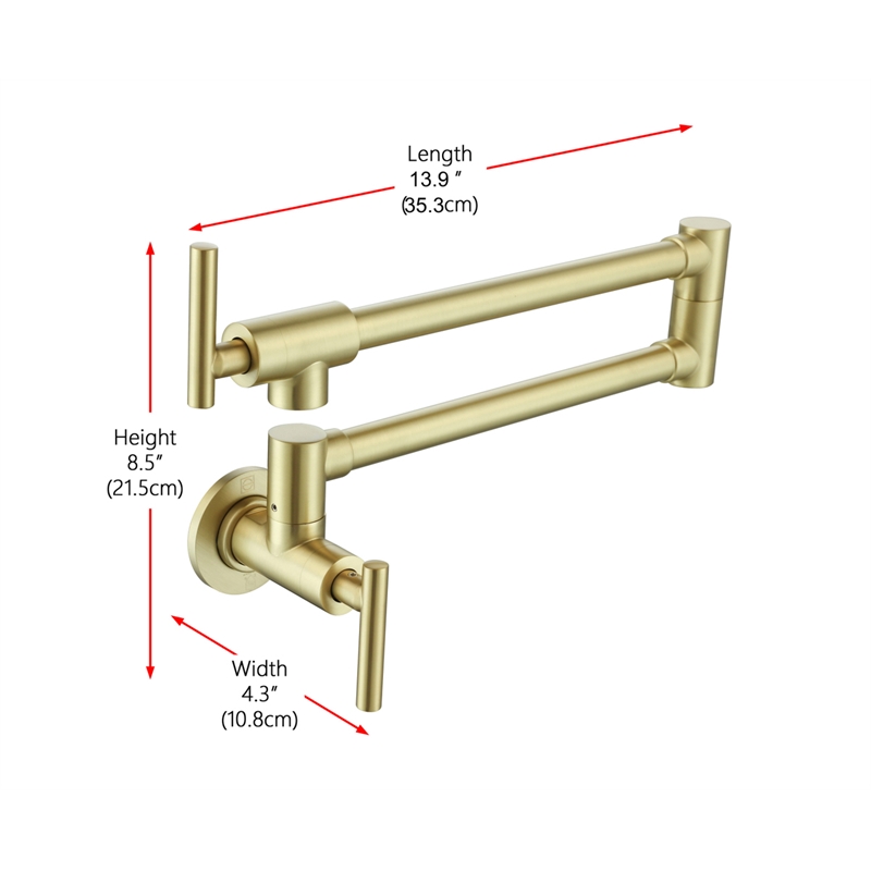 Pemberly Row Brass Wall Mounted Pot Filler Faucet in Brushed Gold