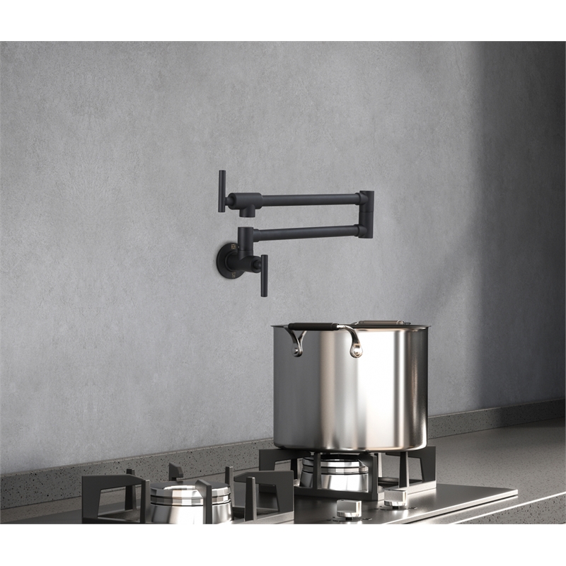 Pemberly Row Brass Wall Mounted Pot Filler Faucet in Matte Black