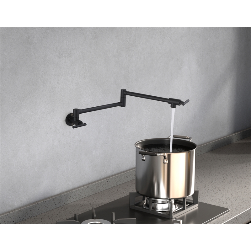 Pemberly Row Brass Wall Mounted Pot Filler Faucet in Matte Black