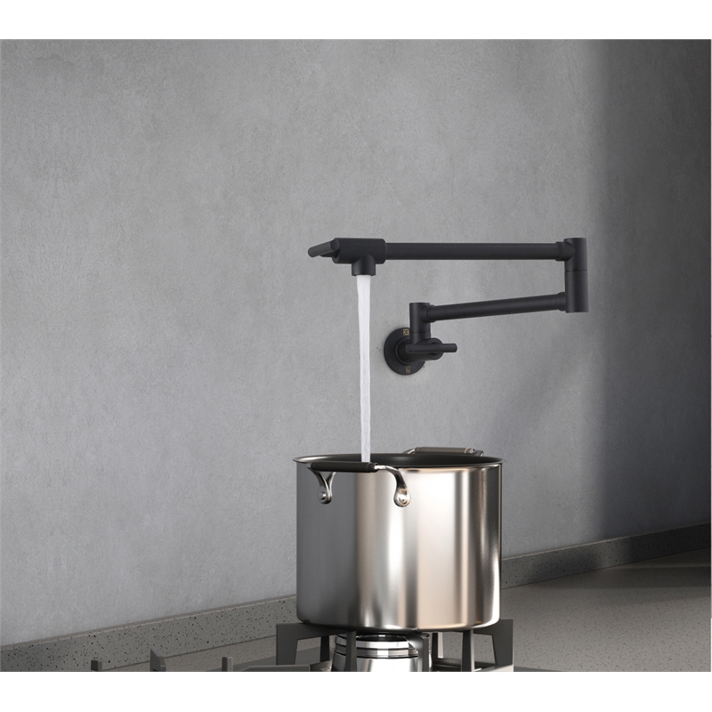 Pemberly Row Brass Wall Mounted Pot Filler Faucet in Matte Black