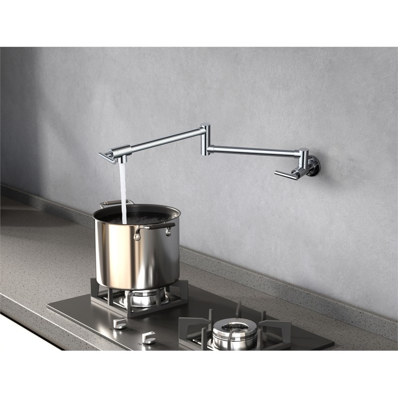 Pemberly Row Brass Wall Mounted Pot Filler Faucet in Chrome