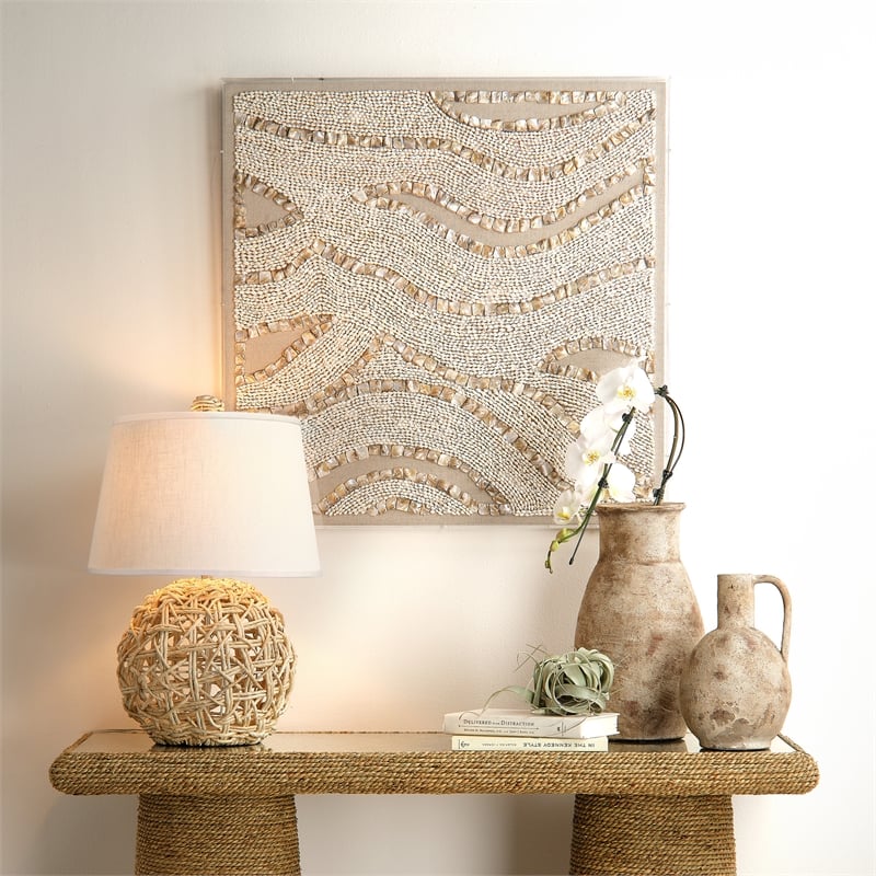 Pemberly Row 1-Light Rattan & Linen Table Lamp in Natural and White