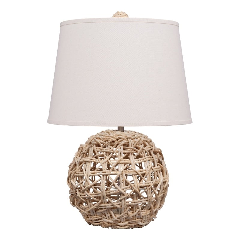 Pemberly Row 1-Light Rattan & Linen Table Lamp in Natural and White