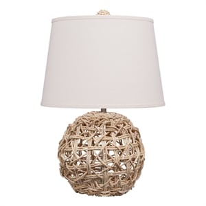 Pemberly Row 1-Light Rattan & Linen Table Lamp in Natural and White