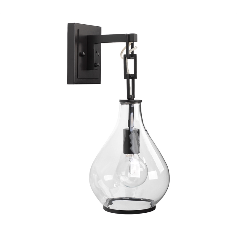 pemberly row 1-light metal & glass drop wall sconce in bronze and clear