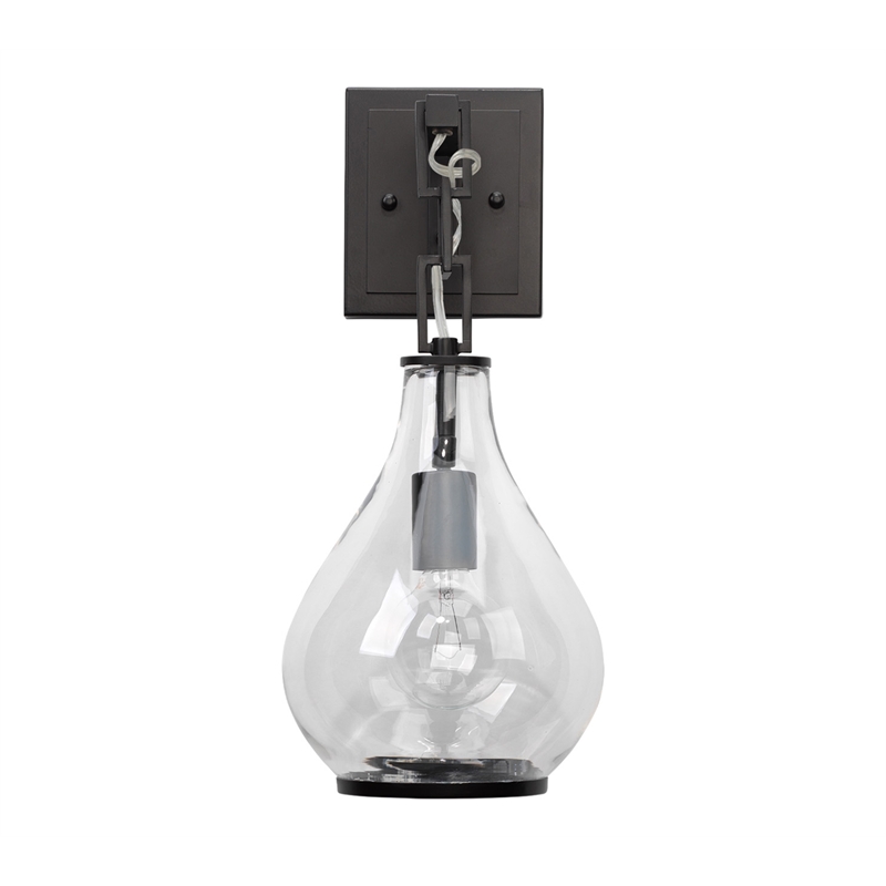 pemberly row 1-light metal & glass drop wall sconce in bronze and clear