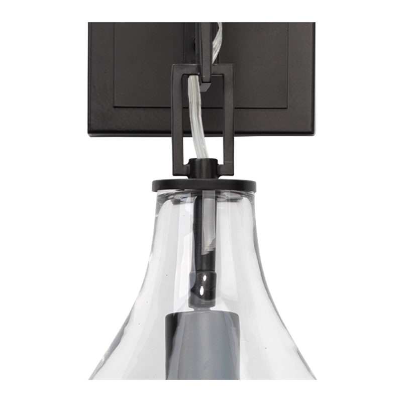 pemberly row 1-light metal & glass drop wall sconce in bronze and clear