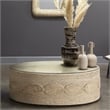 Pemberly Row Oval Coffee Table with Natural Rattan & Glass Top
