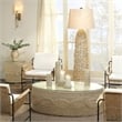 Pemberly Row Oval Coffee Table with Natural Rattan & Glass Top