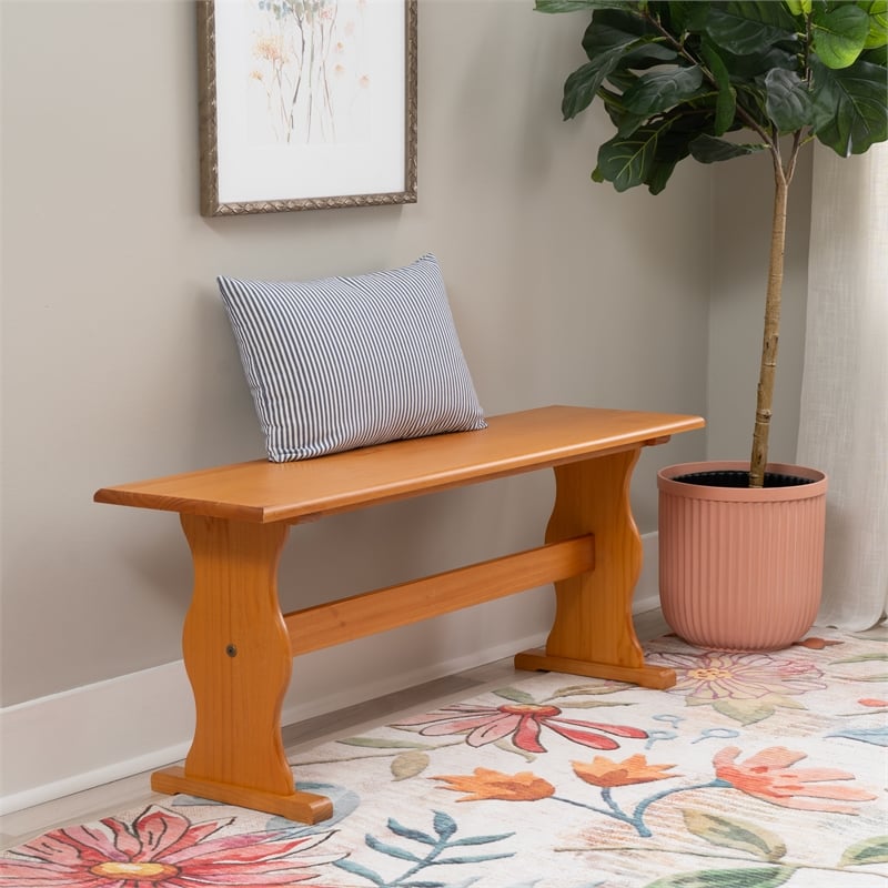 Pemberly Row Pine Wood Dining Bench in Honey Finish