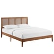 Pemberly Row King Platform Bed with Rattan Headboard in Walnut Finish