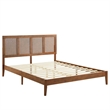 Pemberly Row King Platform Bed with Rattan Headboard in Walnut Finish