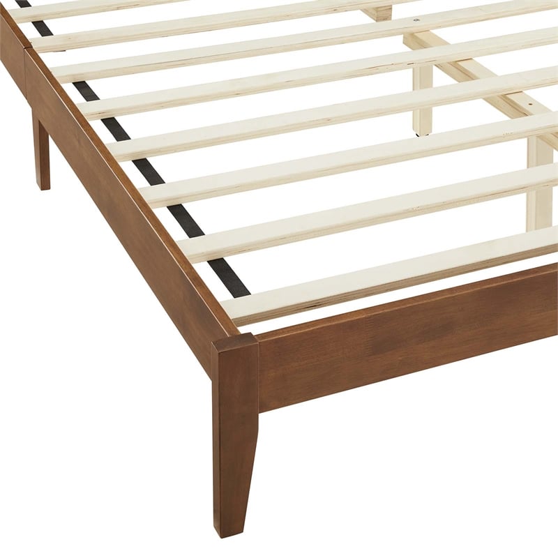 Pemberly Row King Platform Bed with Rattan Headboard in Walnut Finish
