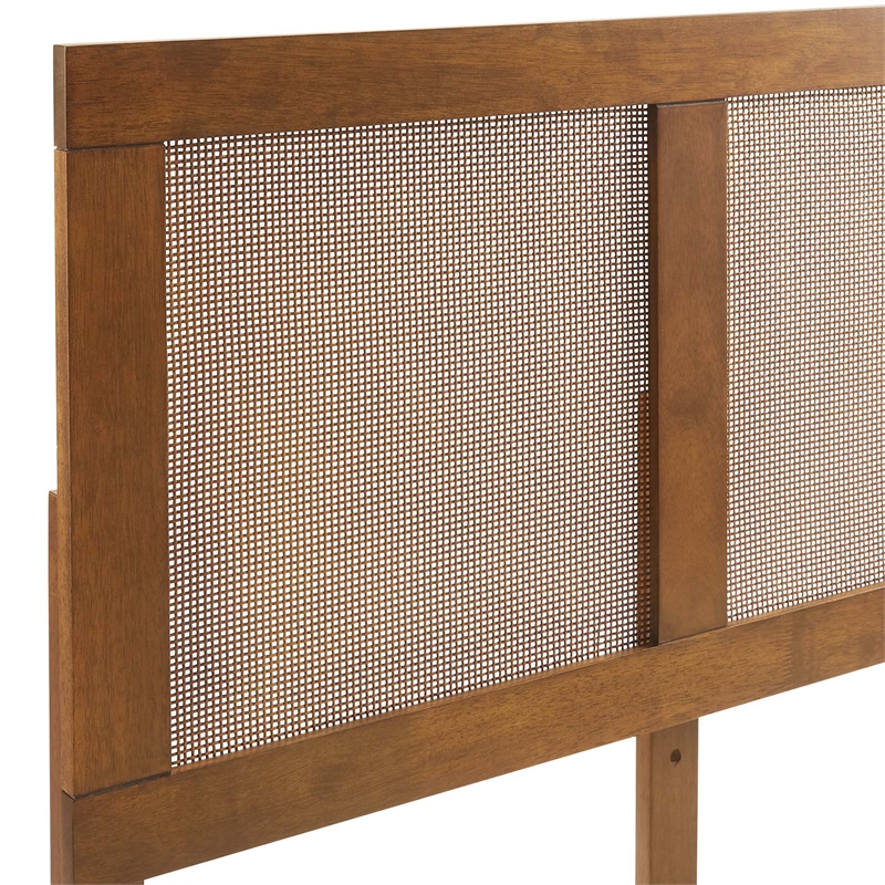 Pemberly Row King Platform Bed with Rattan Headboard in Walnut Finish