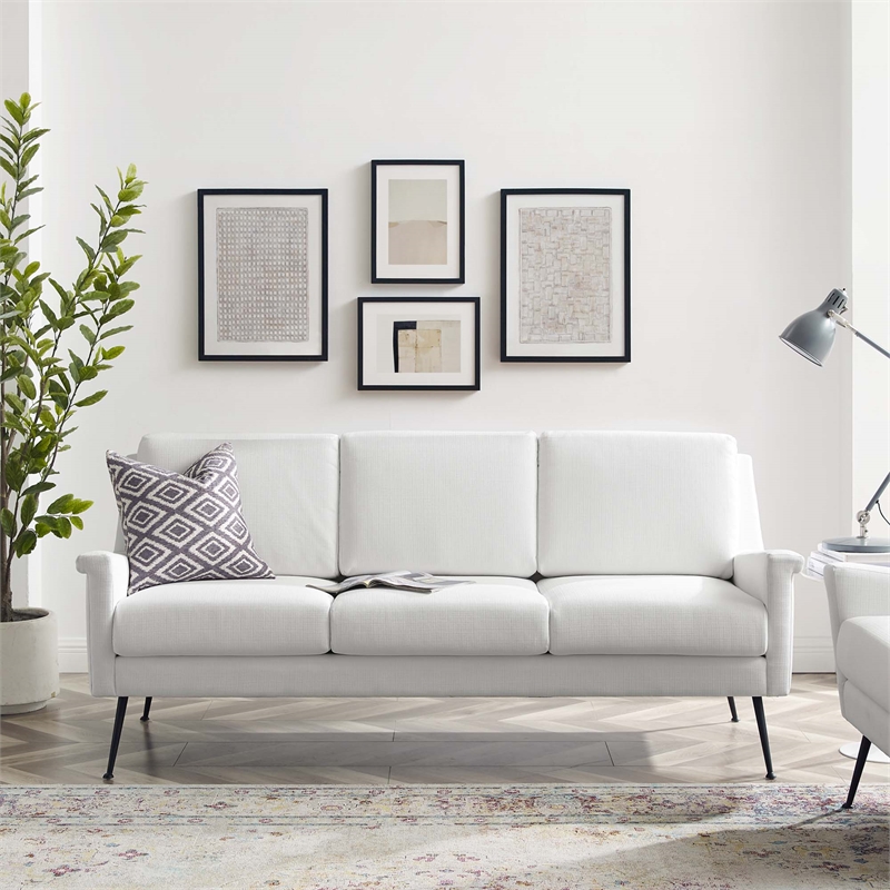 Pemberly Row Upholstered Fabric Sofa in Black White with Metal Legs