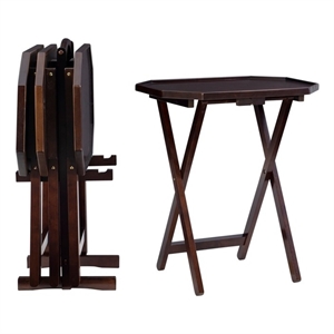 Pemberly Row 5-Piece Folding Tray Table Set with Wooden Octagonal Tops