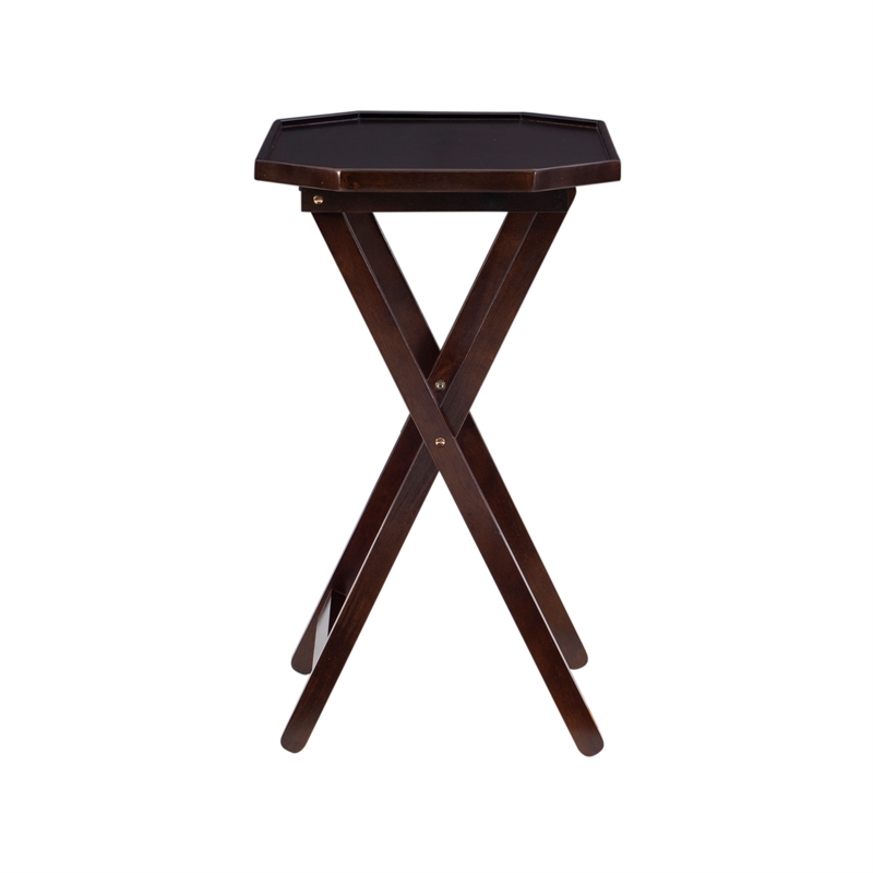 Pemberly Row 5-Piece Folding Tray Table Set with Wooden Octagonal Tops
