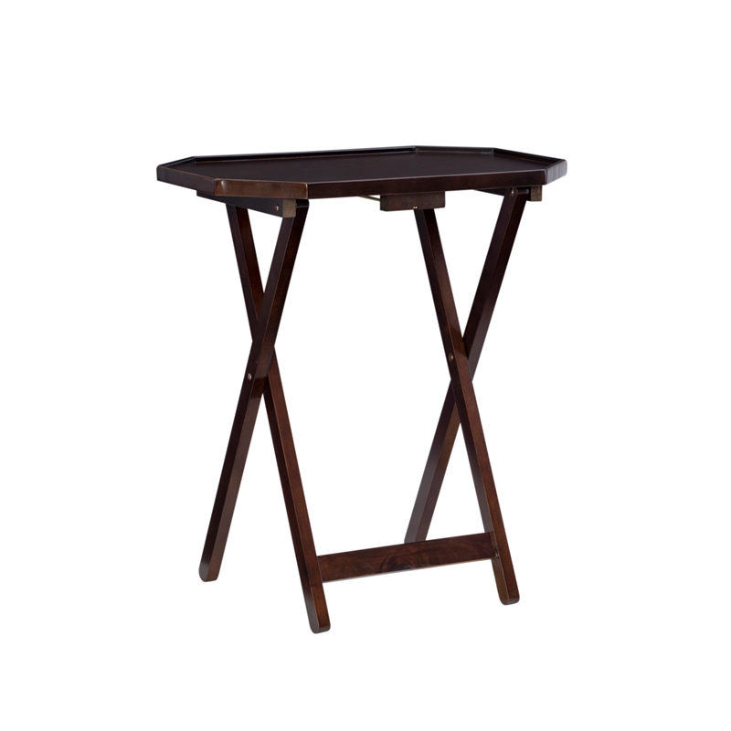 Pemberly Row 5-Piece Folding Tray Table Set with Wooden Octagonal Tops