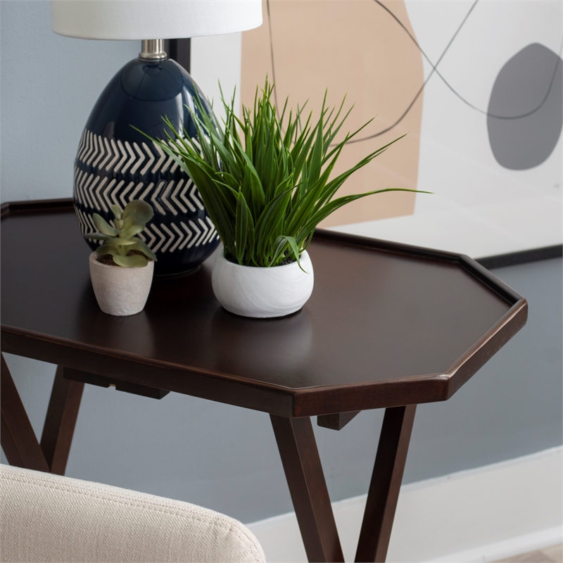 Pemberly Row 5-Piece Folding Tray Table Set with Wooden Octagonal Tops