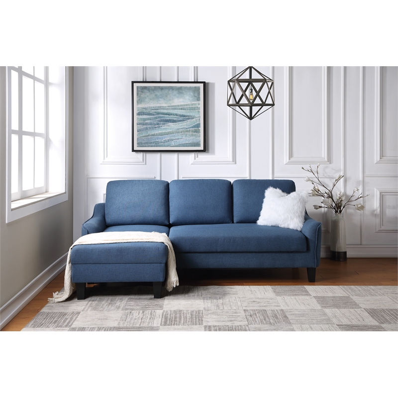 Pemberly Row Chaise Sleeper Sofa in Blue Upholstery with Black Legs