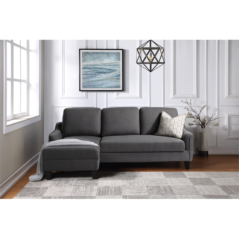 Pemberly Row Chaise Sleeper Sofa in Gray Upholstery with Black Legs