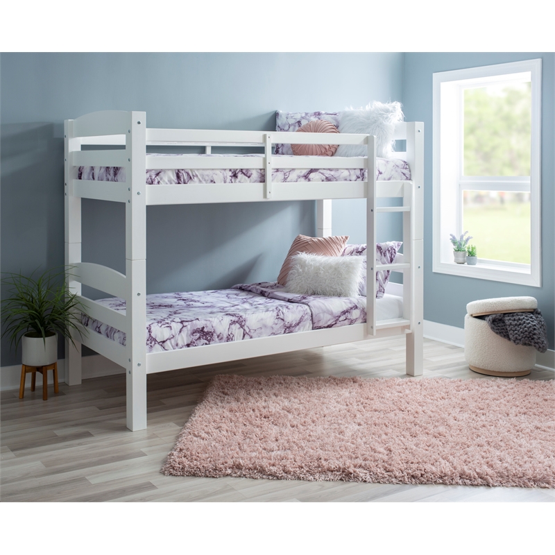 Pemberly Row Twin Over Twin Wood Bunk Bed in White Finish