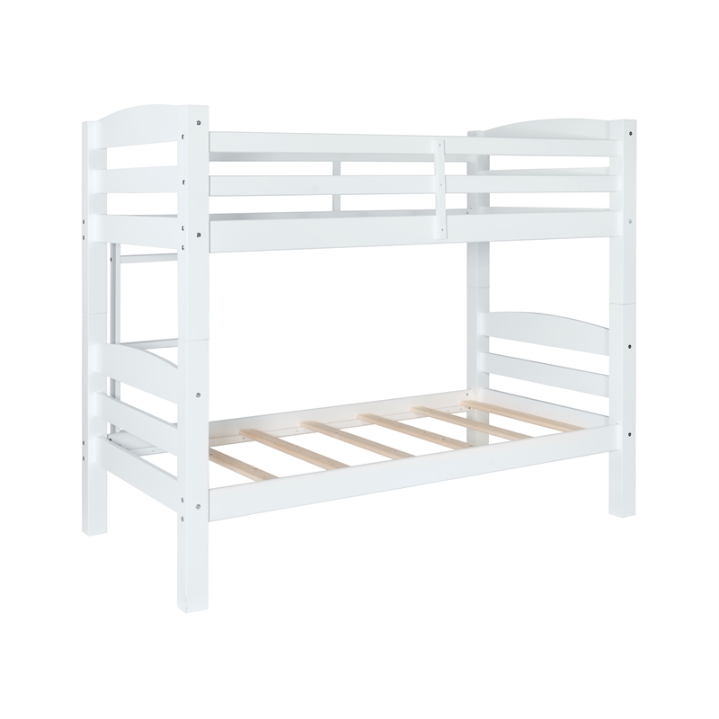 Pemberly Row Twin Over Twin Wood Bunk Bed in White Finish